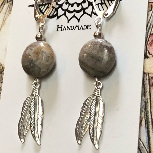 Feathered Laguna Agate Earrings - Picture 6 of 8